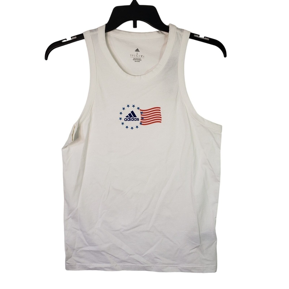 Adidas M Amer GTK White Tank Top Mens Small Sleeveless American Flag Stars New
